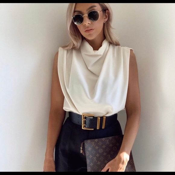 Zara Tops Zara Pleated Cream Top Sleeveless Poshmark